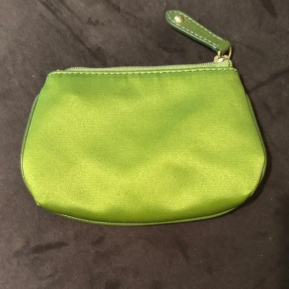 Coach Green Satin Coin Pouch with Gold Logo Plaque - Picture 2 of 5